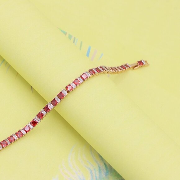 "Elegant Red & White Baguette Rose Gold Bracelet for Women, XPBL1024 - Picture 6 of 12